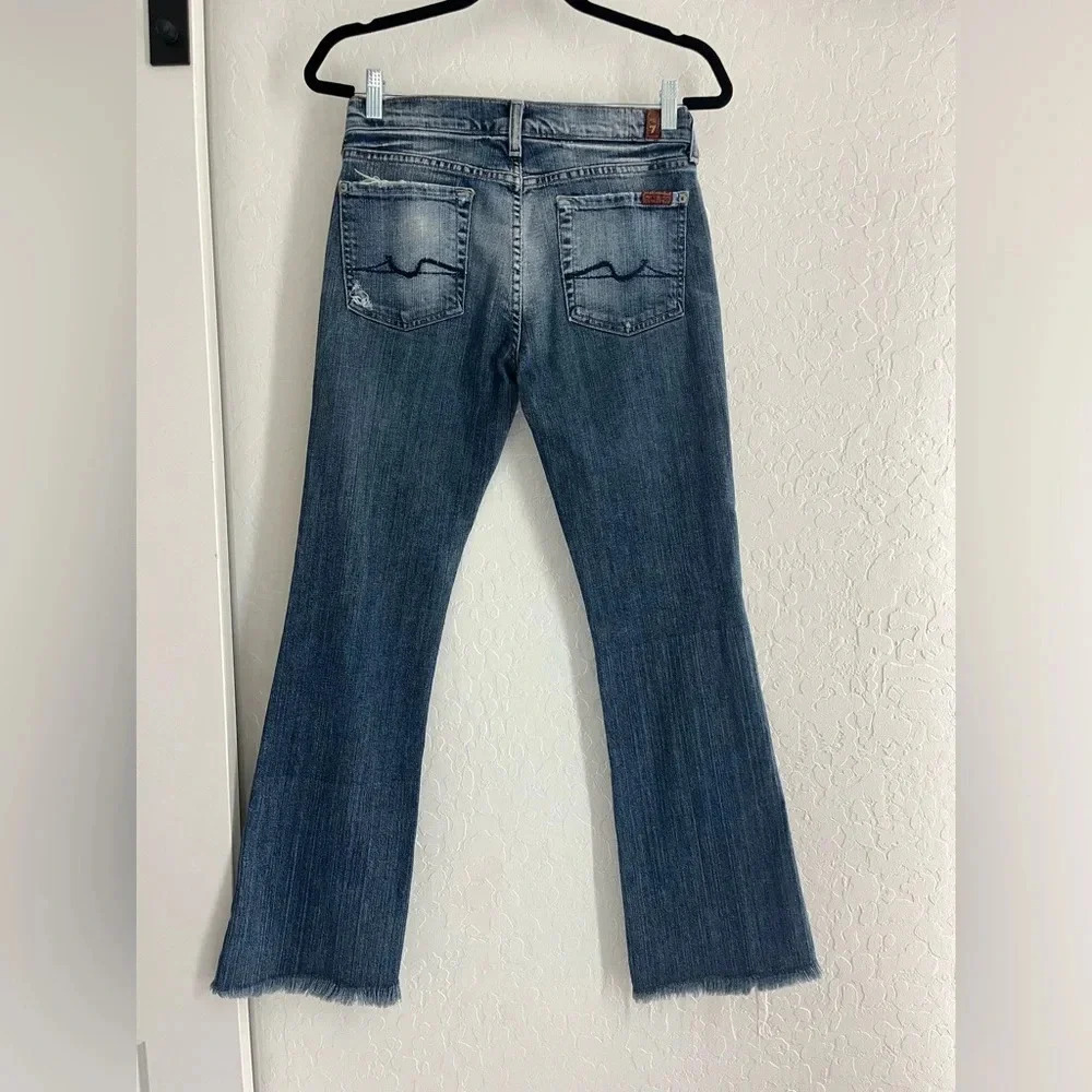 7 For All Mankind jeans 28 bootcut denim distressed raw hem flare western pants - Picture 2 of 5